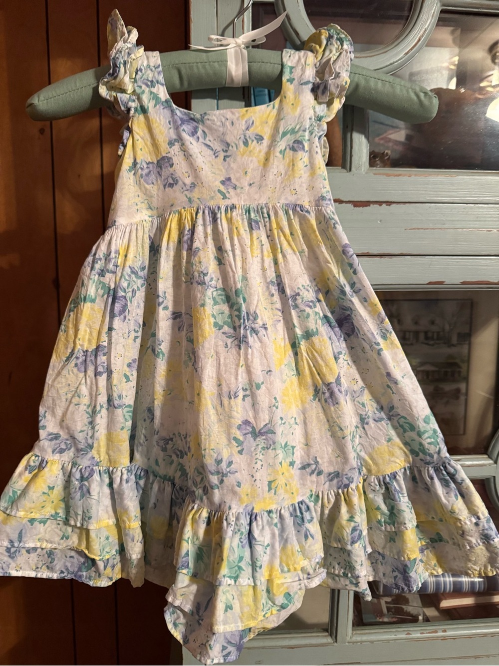 Janie and Jack Lined White Sundress with Yellow & Blue Floral Print